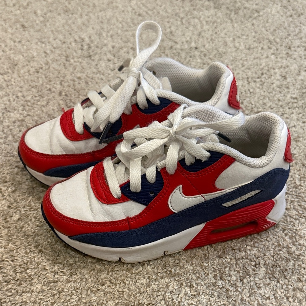 Retro red, white and blue USA kids 12c Nike Air Max Sneakers